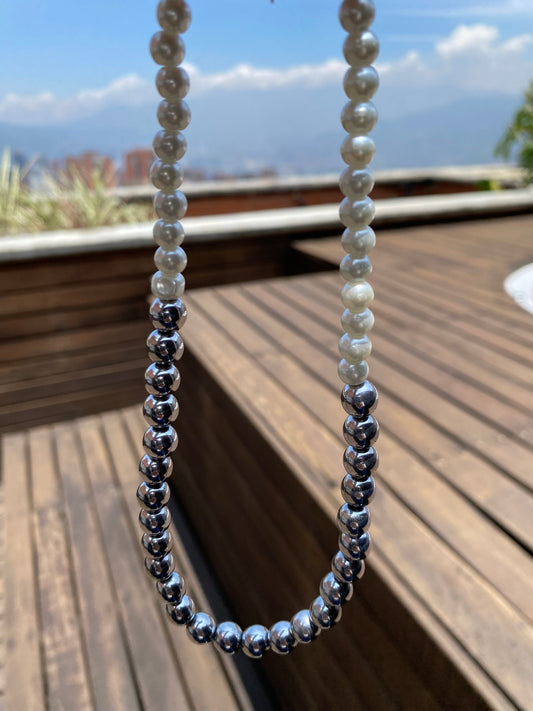 COLLAR SILVER & PEARLS